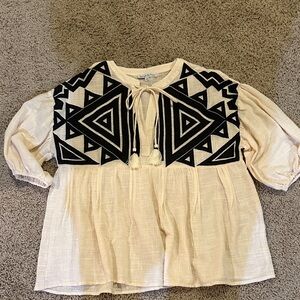 Chic Geometric Cream and Black Blouse